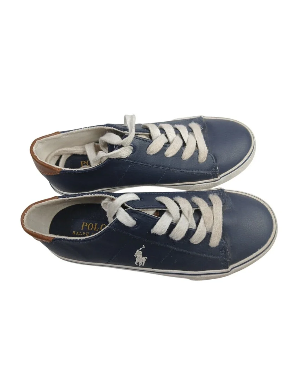 RALPH LAUREN BOYS POLO NAVY BLUE Leather WALKING SHOES Polo Logo US size 1